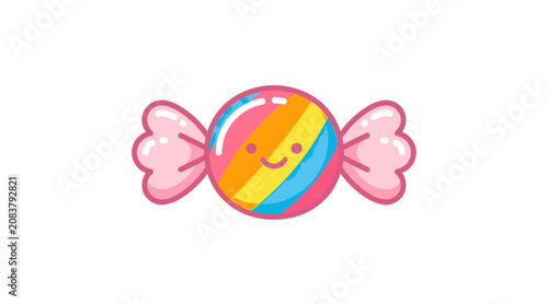 Cuadro en lienzo Cute Rainbow Candy Character Smiling, Kawaii Style, Isolated on White