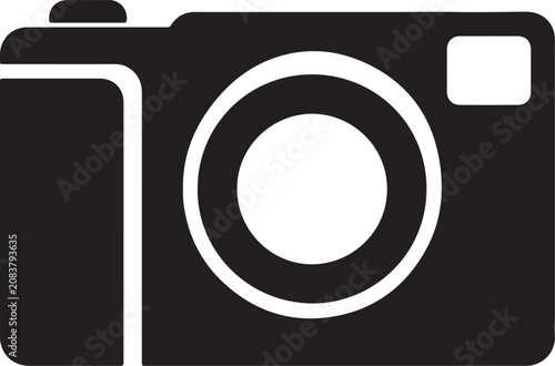 Camera, photography icon, black and white, vector graphic, digital symbol