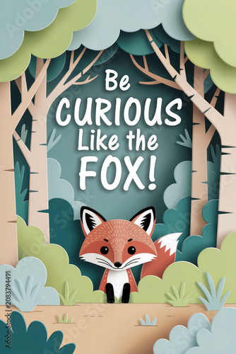 Be Curious Like the Fox Paper Cut Art, Cute Fox Illustration