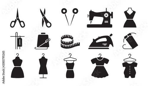 Konstfotografi Professional tailoring equipment icon set for dressmaking sewing and fashion garment work