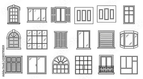 Collection of Diverse Window Styles - Architectural Design Icons