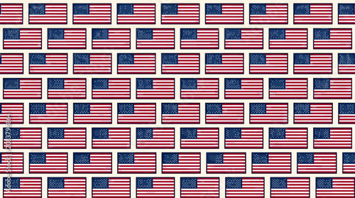 Stylized Repeating Pattern of Vintage American Flags with 13 Stars on Cream Background, Flat Vector Illustration Graphic Resource, Retro USA Patriotism