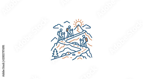 Konstfotografi People Hiking On Mountain Trail.