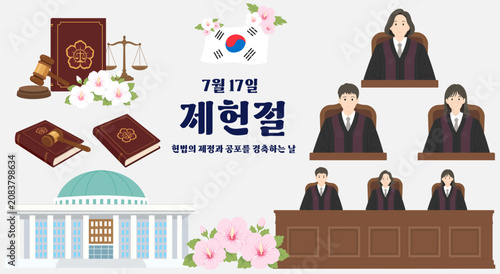 Canvastavla court judge characters with National Assembly building and scale of justice