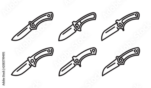 Set of folding knife icons for outdoor survival and hunting tools vector illustration set.