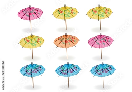 Colorful umbrella icon set with raindrops in different styles