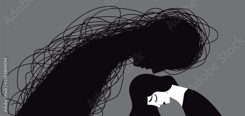 Cuadro en lienzo sad woman entangled by a tangled creature of depression