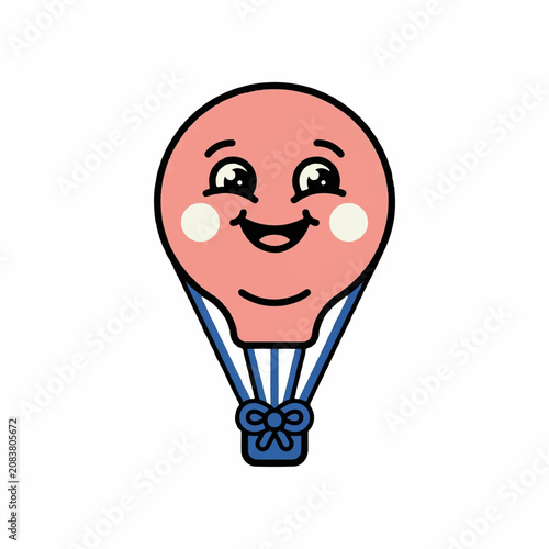 Cute pink hot air balloon cartoon character with a happy smiling face, isolated on a white background