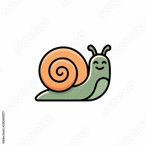 Cute cartoon snail with a smiling face and spiral shell isolated on white background
