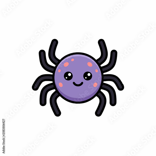 Cute cartoon purple spider illustration isolated on white background, perfect for kids Halloween designs and friendly animal stickers