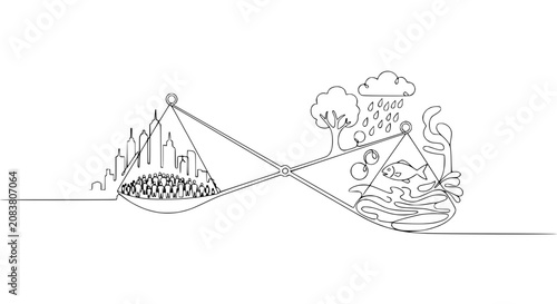 Bild auf Leinwand Balance between nature and city life on scales, concept of ecological balance an