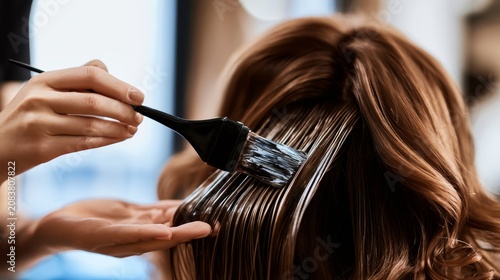 Professional hairstylist applying hair color for modern client in stylish salon environment