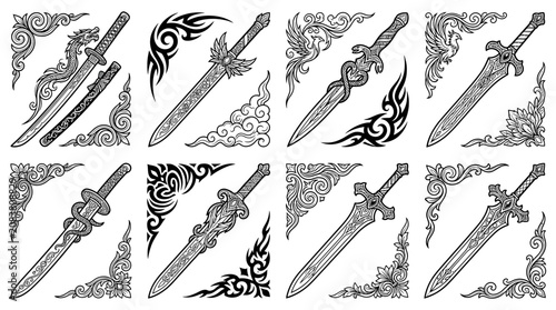 Ornate Swords & Decorative Corner Elements - Fantasy Weapons Collection