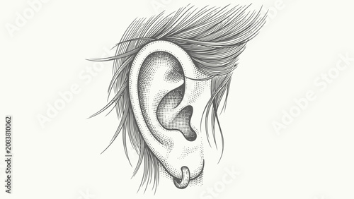 Konstfotografi Engraved illustration of a human ear with a piercing