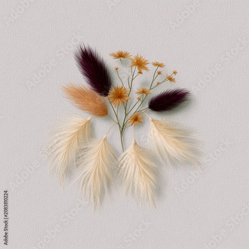 Boho Dreamcatcher Watercolor Illustration with Soft Pastel Feathers and Floral Elements Isolated on White Background