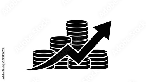 Rising Profit Growth Icon with Stacked Coins and Upward Arrow
