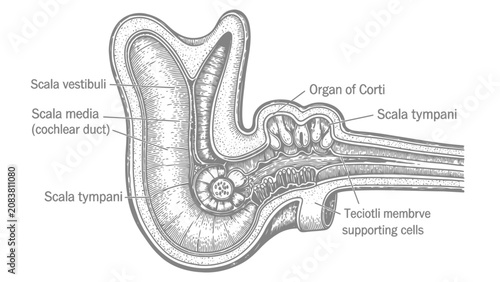 Fotografía Anatomical Diagram of the Human Cochlea Cross Section