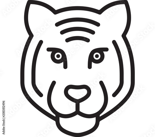 Photos Bold Black and White Vector Illustration of a Cat Head Icon with Fierce Eyes and