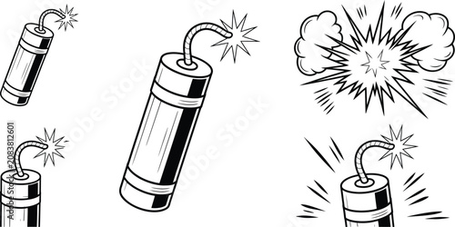 Photos Explosive bomb icons, dynamite symbols, bomb illustrations, explosive graphics