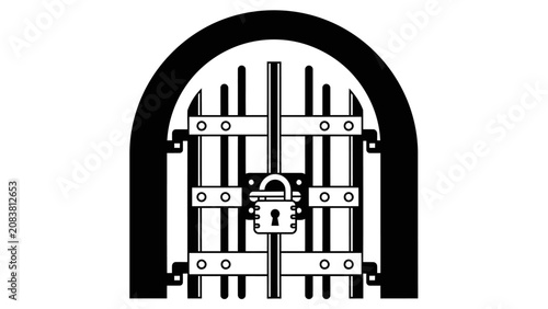 Black and White Illustration of a Locked Prison Door