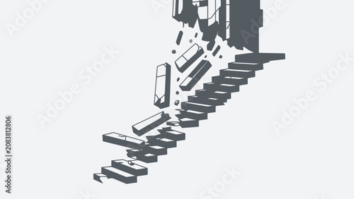 Abstract Illustration of Crumbling Stairs and Falling Blocks