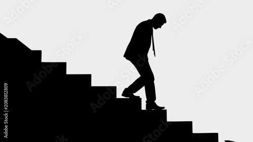Cuadro en lienzo Silhouette of a Depressed Businessman Walking Down Stairs