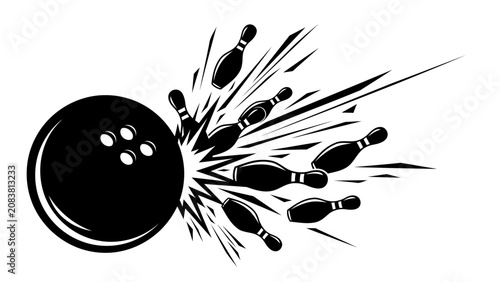 Foto Bowling Ball Striking Pins Action Vector Illustration