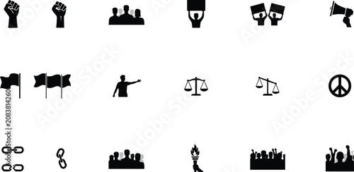 Protest symbols collection in a clean grid for social movements and activism concepts