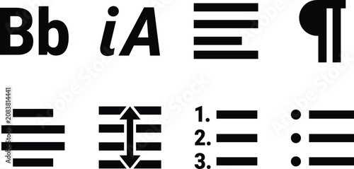 Obraz na plátně Typography Formatting and Text Editor Icon Set with Black Silhouette Interface S