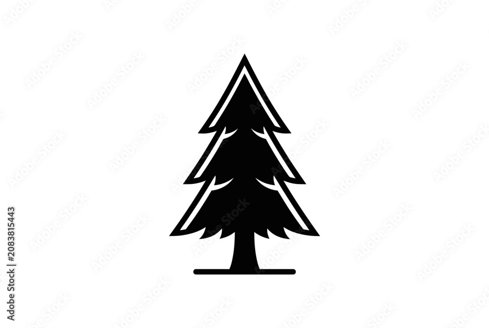 Obraz premium Minimalist Black Pine Tree Icon Silhouette on White Background