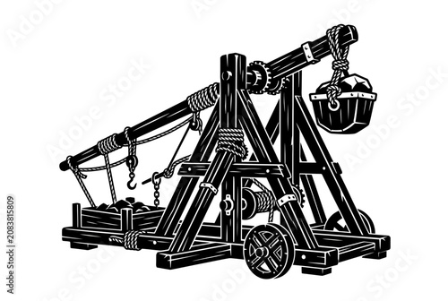 Medieval Siege Catapult Weapon - Vintage Illustration