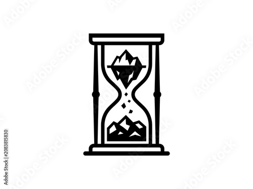 Melting Iceberg in Hourglass Symbolizing Climate Change and Time Running Out