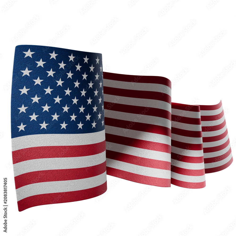 Fototapeta premium United States Flag Waving Perspective 3D Realistic Fabric Long and Perspective 10
