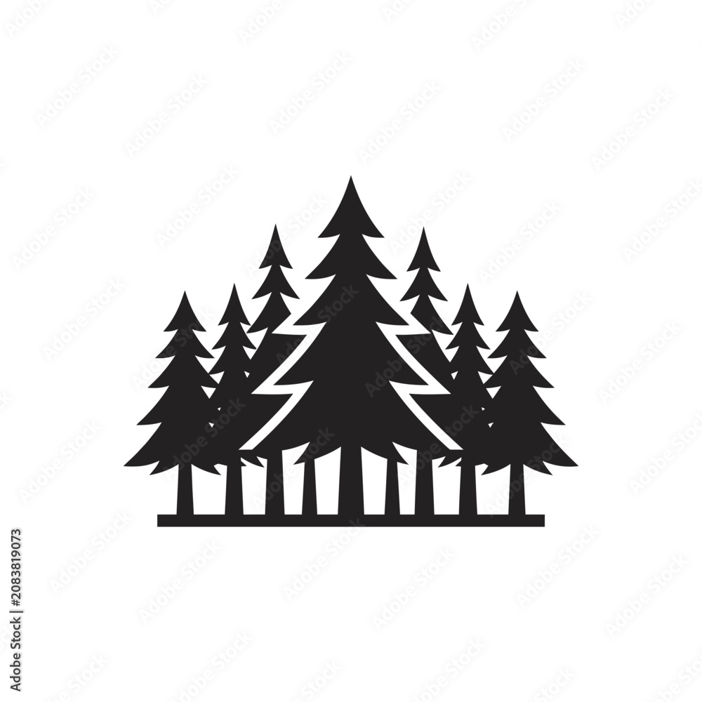 Obraz premium Minimalist Evergreen Forest Silhouette Icon on White Background