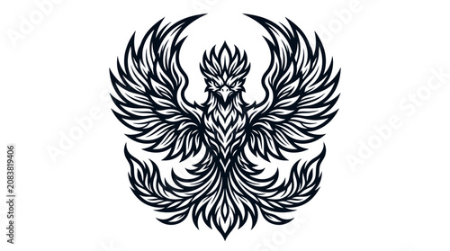 Fotografie Mythical Phoenix Bird Emblem - Black and White Emblematic Design