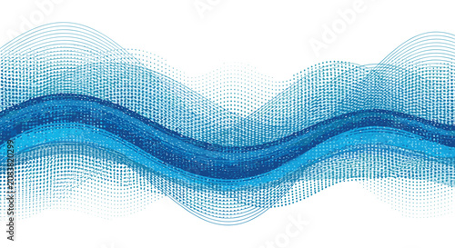 Abstract digital wave pattern in vibrant shades of blue created with dots and lines to represent movement, technology, or water flow.
