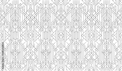 Naklejka na okno łazienkowe Art Deco seamless pattern with geometric lines, vintage 1920s style wallpaper, elegant silver and white luxury background for wedding invitations