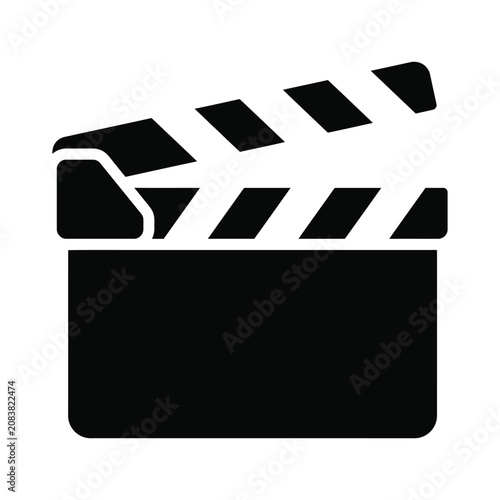 Black clapperboard icon for video production and creative film recording.