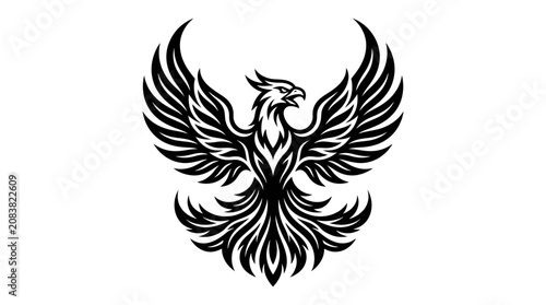 Schilderij op canvas Phoenix bird stylized logo, mythical creature silhouette, rebirth symbol