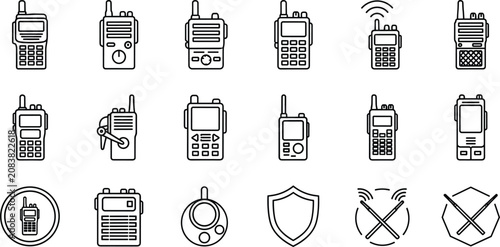 Schilderij op canvas Walkie talkie vector icon set with outline radio transceiver communication and s