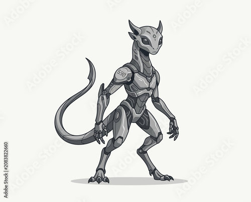 Pixel Art Robot Dragon Creature, Futuristic Sci-Fi Character Design