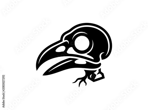 фотографія Stylized Crow Skull Icon, Gothic Emblem, Black and White Vector Art