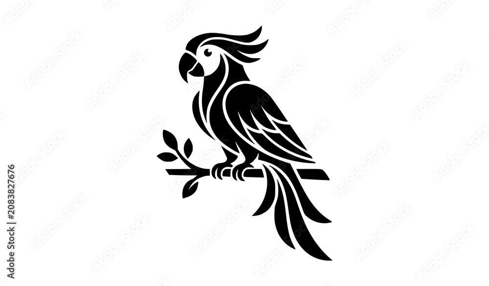 Fototapeta premium Modern Black Tropical Parrot Silhouette Minimal Flat Vector Design