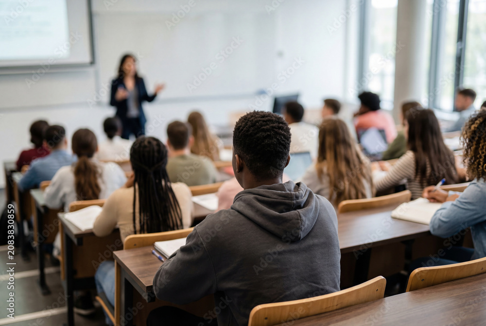 Obraz premium University students attending a lecture in a large hall