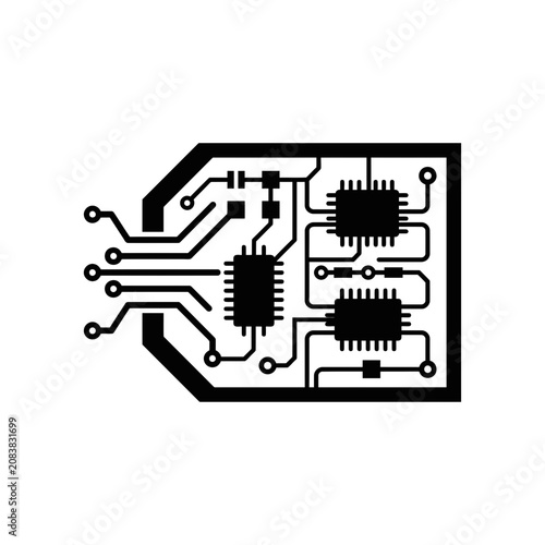 Black and White Electronic Circuit Board Icon, Microchip Technology Symbol
