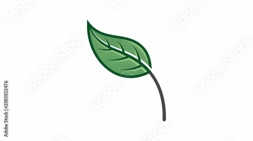 Single Elegant Green Leaf with Arcing Stem, Flat Vector Illustration on White Background, Simple Nature Element