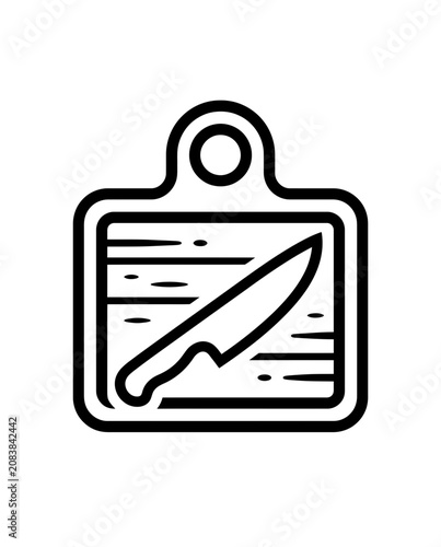 Kitchen Knife on Wooden Cutting Board Icon - Cooking and Food Preparation