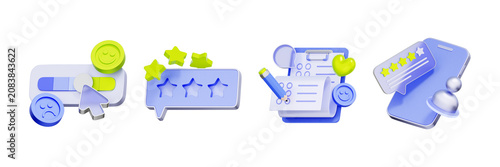 Photos 3D illustration of feedback slider with clipboard and smartphone for customer sa