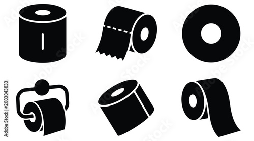 Toilet paper roll icons set, bathroom tissue collection