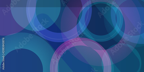 Quadro su tela Abstract background featuring multiple overlapping circles with fine linear details in blue and purple color palette aesthetic